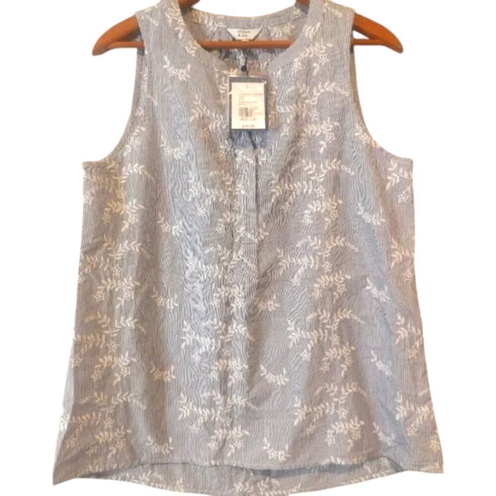 NWT Crown And Ivy Icon Peasant Top Blue White Embroidered Striped SZ Small $50
